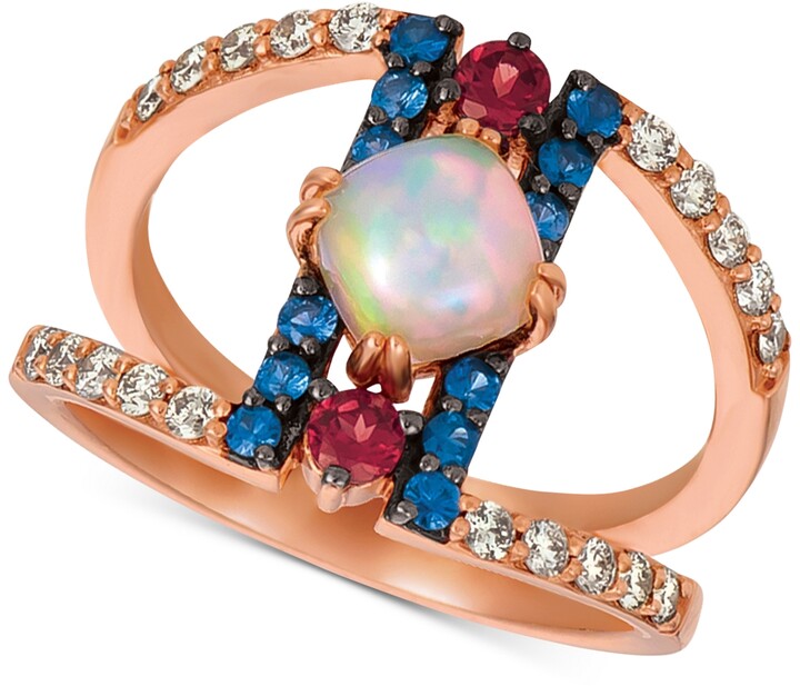 LeVian Multi-Gemstone (7/8 ct. t.w.) & Nude Diamonds (1/3 ct. t.w.) Statement Ring in 14k Rose Gold