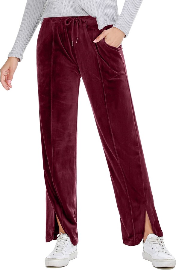 Gyabnw Women's Plus Velour Velvet Wide Flared Leg Pocket Pants Causal Bell  Trousers Ladies Evening Party Long Pants - ShopStyle