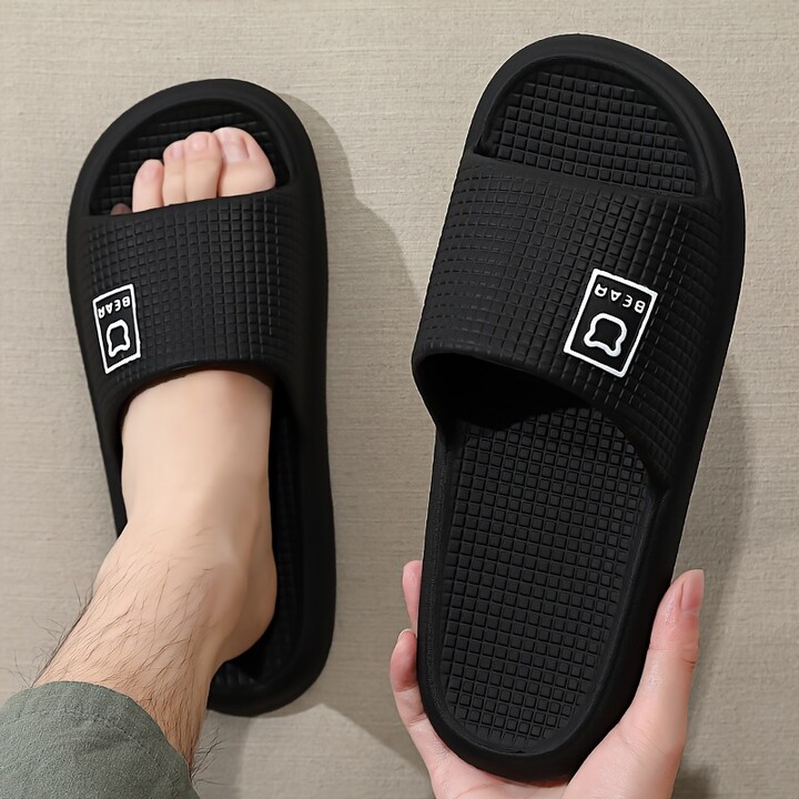 FZT Plus Size 46-47 Men Slippers Sole EVA Indoor Open Toe Cartoon Bear Printing Flip Flops Beach Slides Flat Sandals Slides