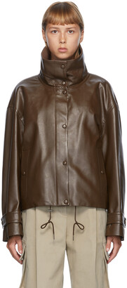 DRAE Brown Faux-Leather Blouson Jacket