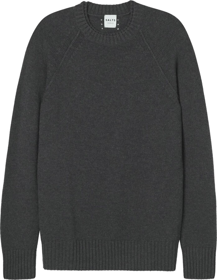 Salts Cashmere Grey Double Neck Trim Crew Neck Sweater - Charcoal