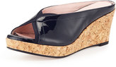 Thumbnail for your product : Taryn Rose Selinda Cork-Wedge Leather Slide Sandal, Navy