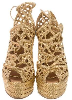 Hermes Metallic Lace-Up Wedges