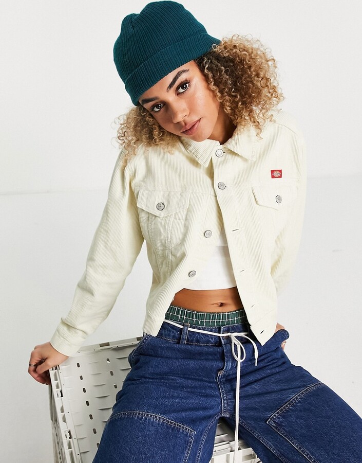 Dickies oversized crop trucker jacket in off white - ShopStyle