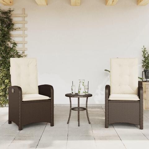 VidaXL Reclining Patio Chairs with Cushions Furniture 2 Pcs Brown Poly Rattan