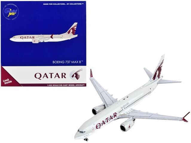 Boeing 737 MAX 8 Commercial Aircraft 'Qatar Airways' Gray with Tail Graphics 1/400 Diecast Model Airplane by GeminiJets