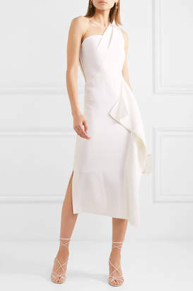 Roland Mouret Rivoli One-shoulder Draped Wool-crepe Midi Dress - White