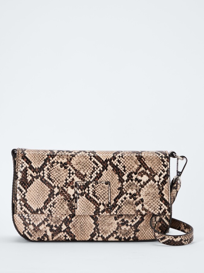 John Lewis ANYDAY Sleek Snake Print Flapover Shoulder Bag ShopStyle