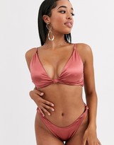 Thumbnail for your product : ASOS DESIGN fuller bust mirror satin knot front bikini top in high shine bronze dd-g