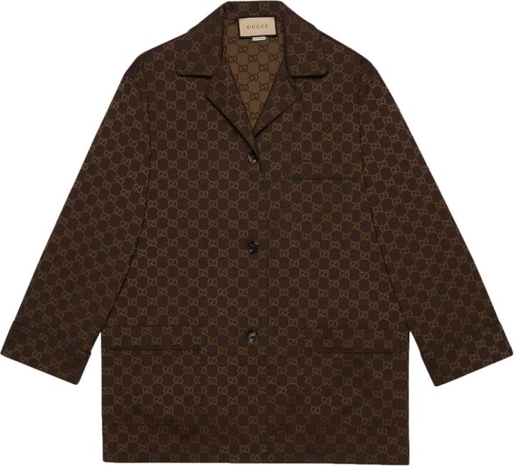 GG viscose shirt in dark brown and camel