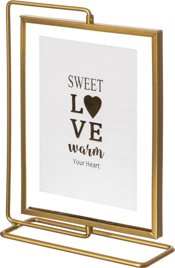 Fabulaxe Gold Modern Metal Floating Tabletop Photo Frame with Glass Cover and Free Spinning