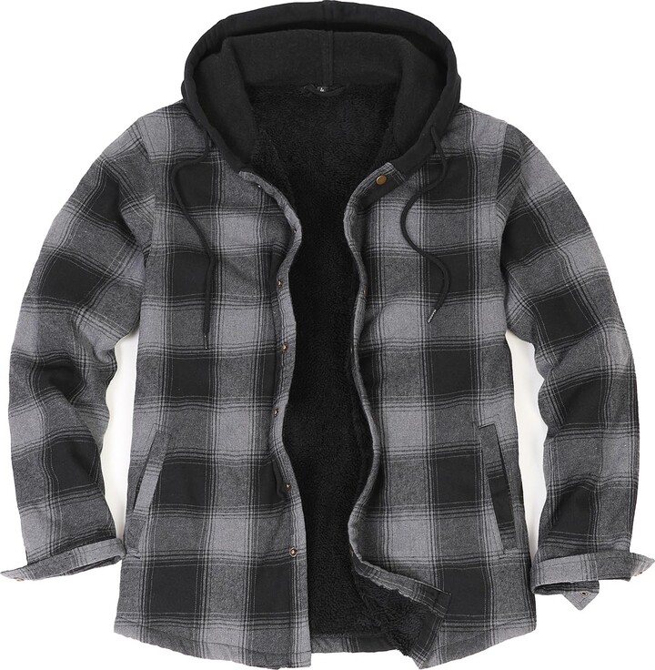ZENTHACE Mens Sherpa Lined Hooded Flannel Shirt Jacket Fleece Plaid