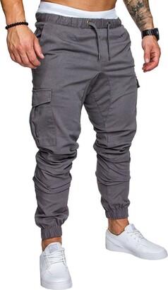 Mens Cargo Combat Elastic Waist Trousers Joggers Casual Workwear Bottom Pants UK 