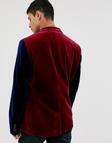 Thumbnail for your product : Collusion velvet blazer in burgundy with contrast sleeves