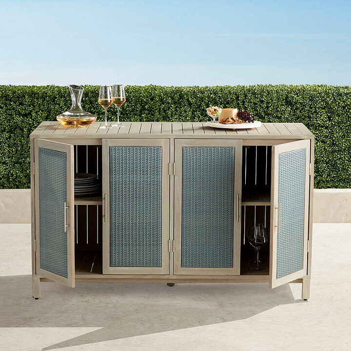 Isola Cabinet with Four Doors in Weathered Teak & Harbor Blue Wicker