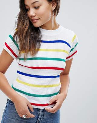Daisy Street short sleeve sweater with rainbow stripe
