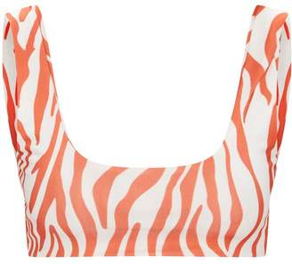 PrettyLittleThing Orange Abstract Stripe Print Scoop Bikini Top