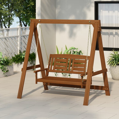 Red Barrel Studio Nolon Hanging Teak Porch Swing with Stand
