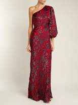 Thumbnail for your product : Saloni Lily Budapest Asymmetric Floral Devore Gown - Womens - Red Multi