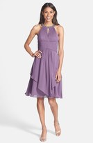 Thumbnail for your product : Eliza J Embellished Neck Layered Chiffon Fit & Flare Dress