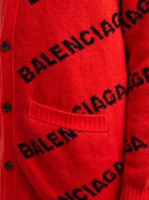 Balenciaga Logo-jacquard Virgin-wool Blend Cardigan - Womens - Red