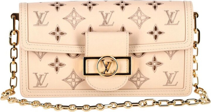 Louis Vuitton Beige Calfskin Leather Dauphine East West Broderie Anglaise (Authentic Pre-Loved)