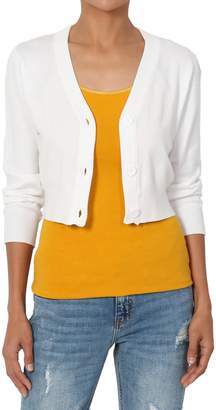 TheMogan Women's 3/4 Sleeve Button V-Neck Knit Sweater Crop Cardigan Rust L