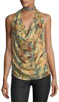 Thumbnail for your product : Haute Hippie The Orian Draped Halter Silk Tank w/ Embellishments