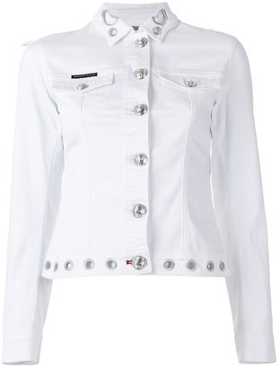 Philipp Plein embroidered denim jacket - women - Cotton/Spandex/Elastane/PVC/Feather - L