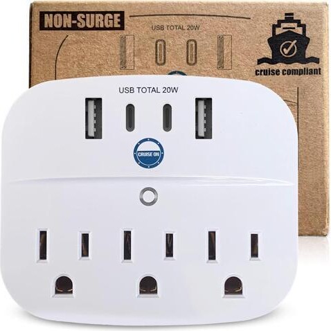 miqpower Cruise Approved Non Surge Power Strip [2 USBC, 2 USB, 3 AC] - Cruise Essentials for Carnival, Celebrity, Princess, Norwegian, MSC & Major Cruise Lines