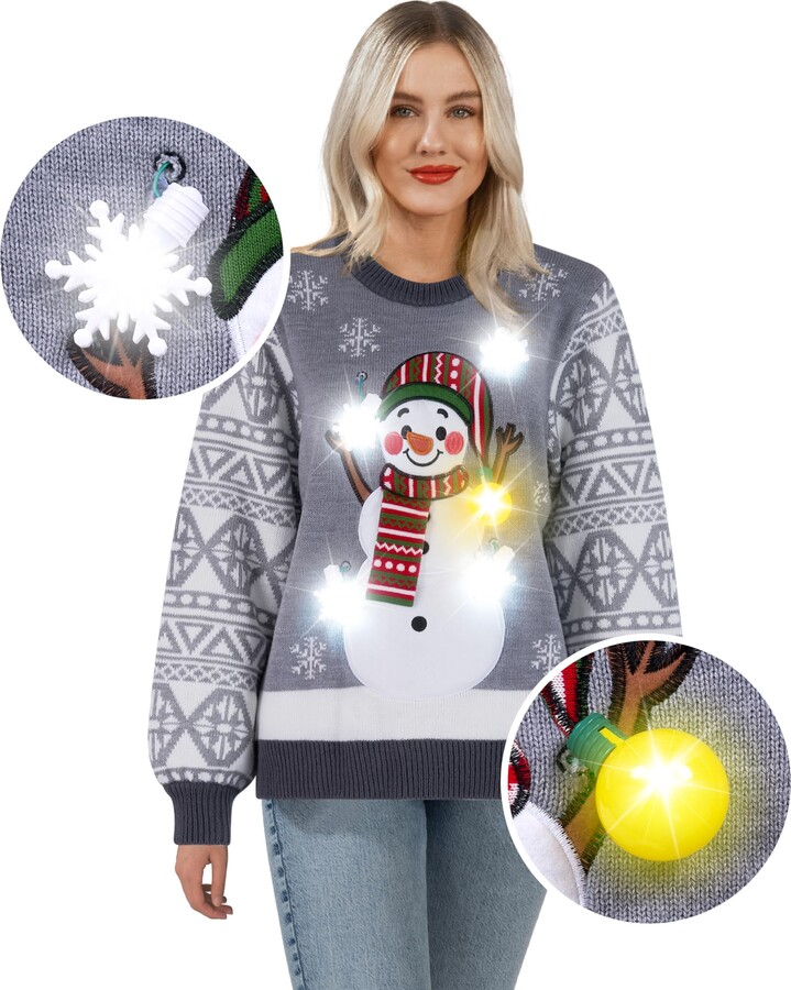 JOYIN Christmas Women Snowman Gray Ugly Jumper and Light Bulb Novelty