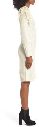 Eliza J Fringe Shoulder Cable Sweater Dress
