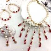 Thumbnail for your product : Farra Freshwater Pearls With Red Crystal Statement Necklace