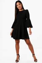 Thumbnail for your product : boohoo Mollie Flared Sleeve Skater Dress