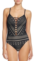 Thumbnail for your product : Bleu Rod Beattie Crochet Plunging One Piece Swimsuit