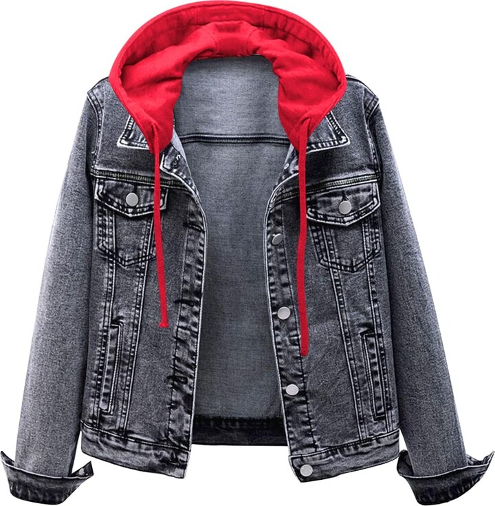 IWEMEK Women Distressed Hooded Jean Jackets with Detachable Hood