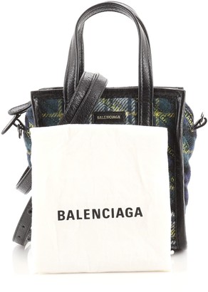 Balenciaga Bazar Convertible Tote Embroidered Tartan XXS