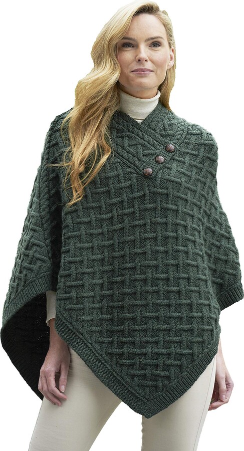 Aran Crafts Women's Irish Cable Knit Wool Nua Button Poncho (N101-S/M ...