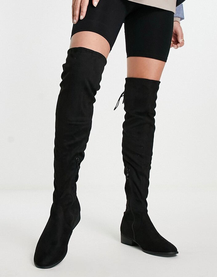 Mo Joc Women Over The Knee Stretch Boots with Low Chunky Heel