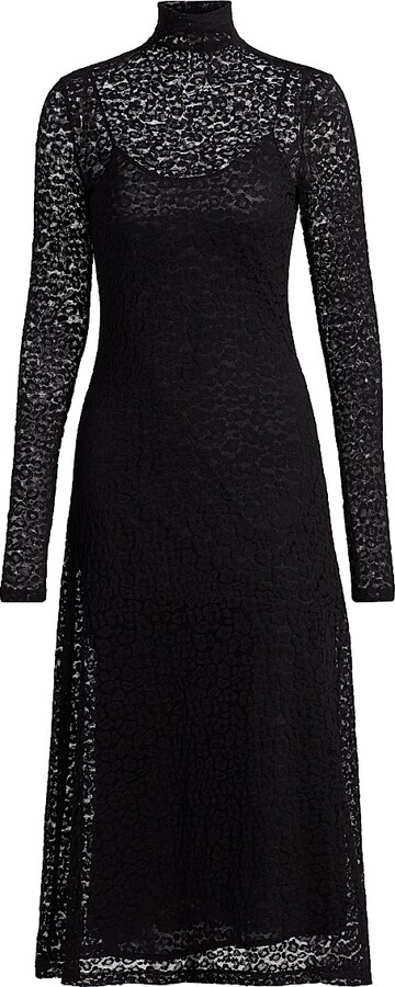 Ulla Johnson Women's Talia Leopard Lace Turtleneck Midi Dress - Noir - Size XS