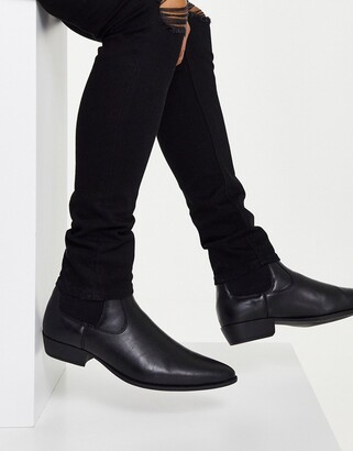 ASOS DESIGN cuban heel western chelsea boots in black faux leather -  ShopStyle