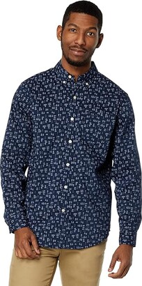 Dockers Long Sleeve Signature Comfort Flex Shirt (Navy Blazer/Print) Men's Clothing