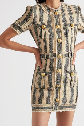 BALMAIN★素敵！Frayed Sequin Striped Pique Mini Dress Balmain Frayed Sequin-embellished Striped Piqué Mini Dress