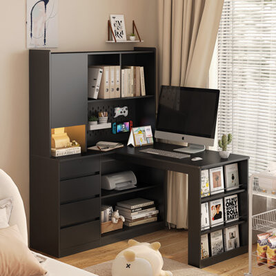 L Shaped Computer Desk with Bookshelf