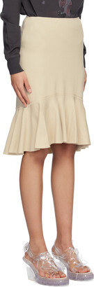 we11done Beige Banded Frill Midi Skirt