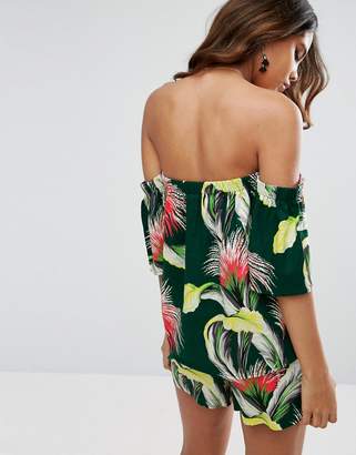 ASOS Tall TALL Off Shoulder Linen Top In Tropical Print Co-Ord