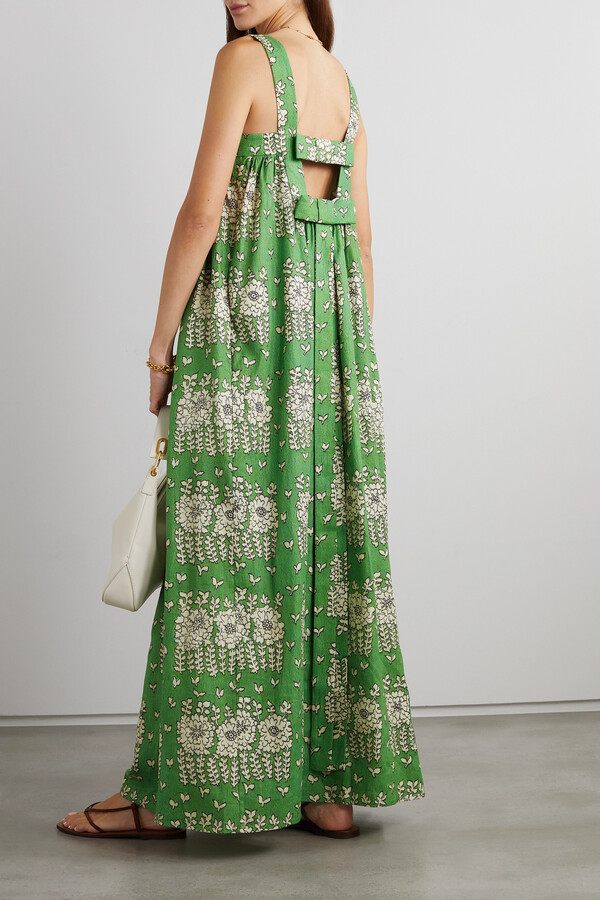 Oroton Posie Floral-print Linen Maxi Dress - Green - ShopStyle