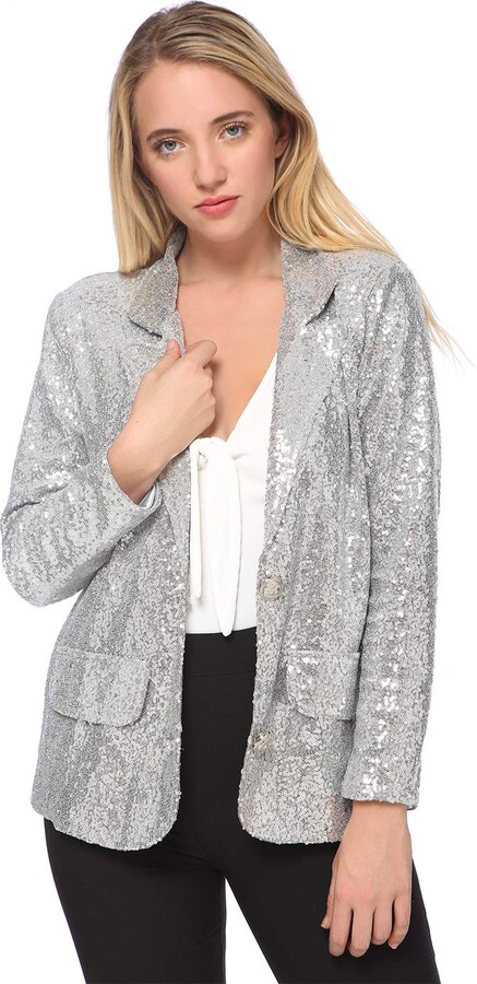 silver sequin blazer womens