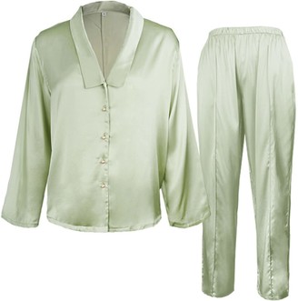 Not Just Pajama Pearl Buttons Silk Pyjamas Set - Light Green - ShopStyle