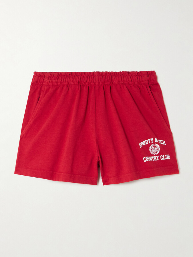 Sporty & Rich Varsity Printed Cotton-jersey Shorts - Red